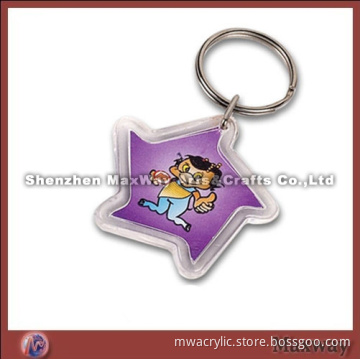Fancy transparent pentagon-shaped polished promotion acrylic/plexiglass keychain/key ring/key holder